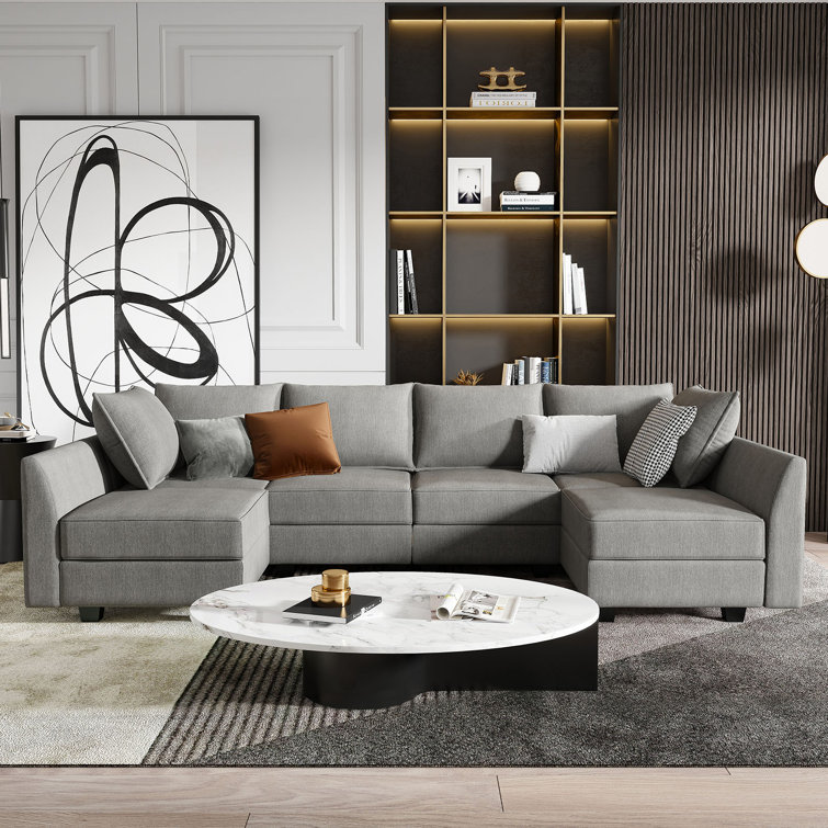 U Shaped Modular Sectional Sofa with Chaise Reversible Upholstered Sectional Couch