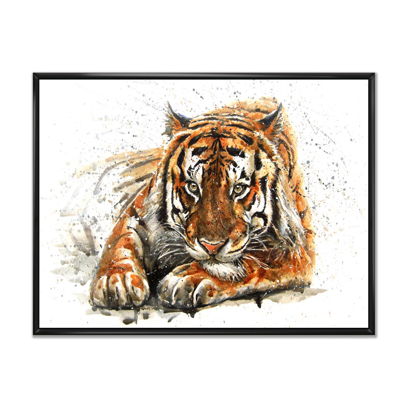 Tigre prédateur - reproduction d'art sur toile, H 24 po x l 36 po x P 1 po, Cadre flottant noir