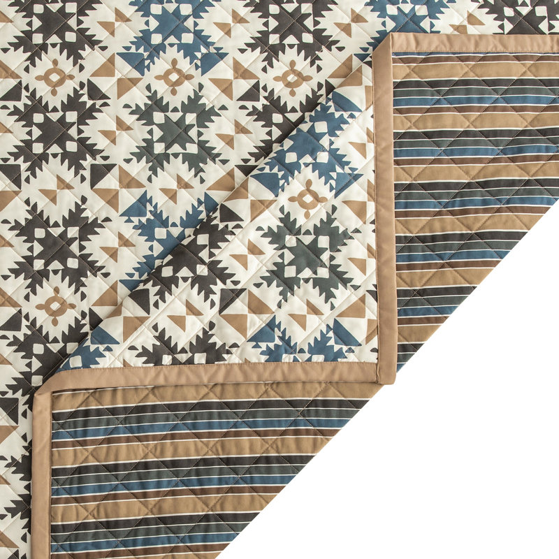 King Size Black and Beige Reversible Microfiber Quilt Set