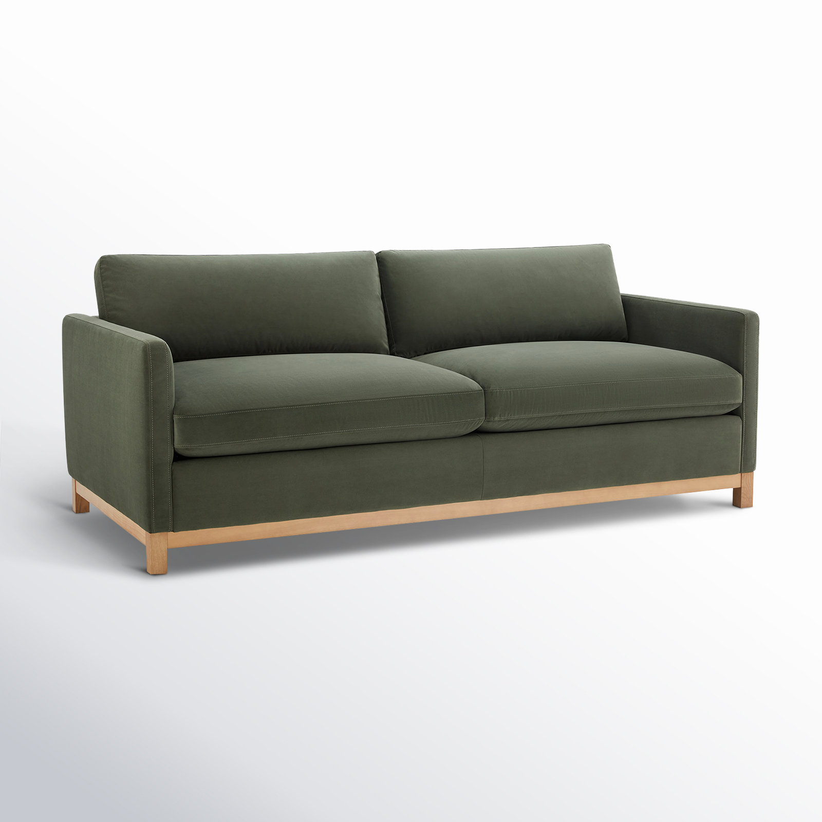 Liz 85" Upholstered Sofa, Soren Olivine Performance Velvet, Natural Wood, 32.28"H x 84.25"W x 39.37"D