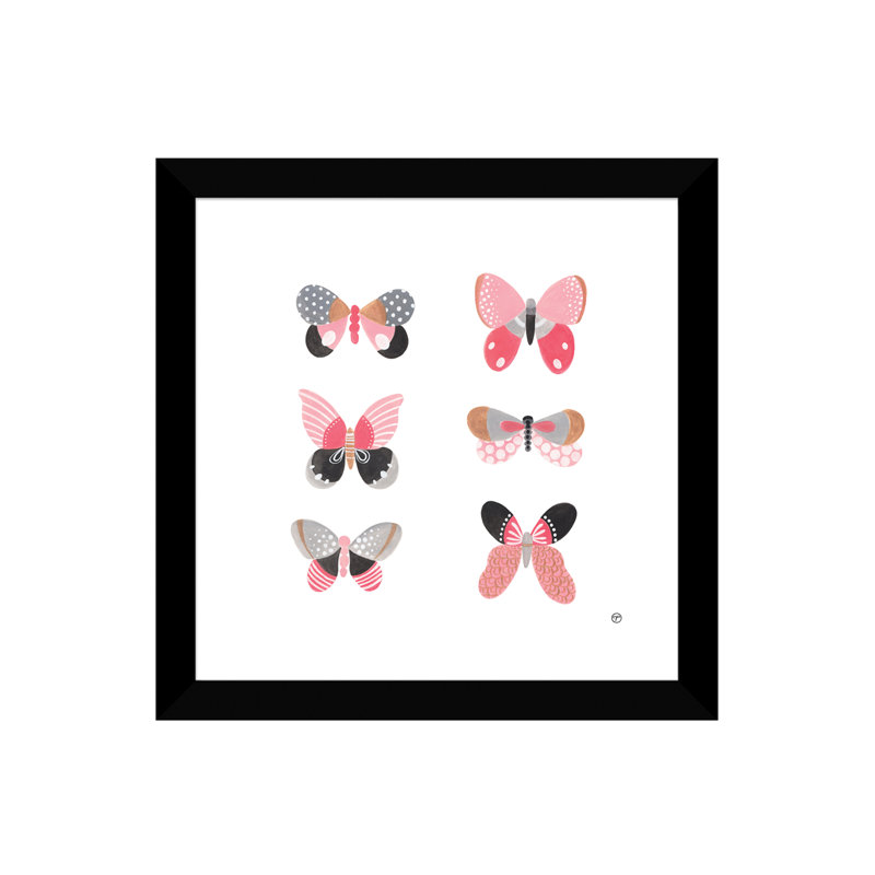 6 papillons art, Papier avec cadre noir, H 16 po x l 16 po x P 1 po