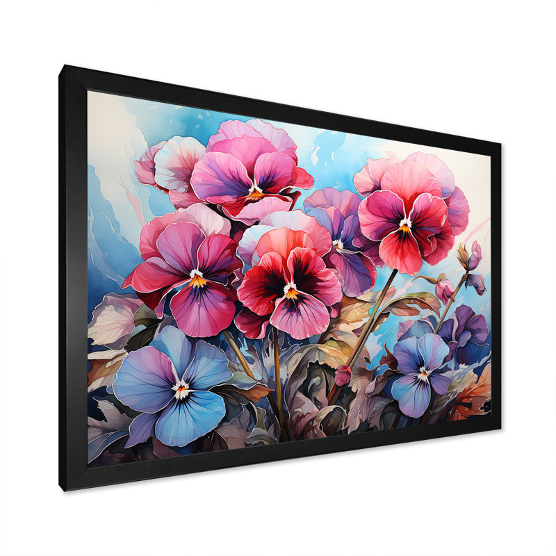 «Pink Pansies Charm In Mountain Scenery», reproduction sur toile, Cadre photo noir, H 34 po x l 44 po x P 1,5 po