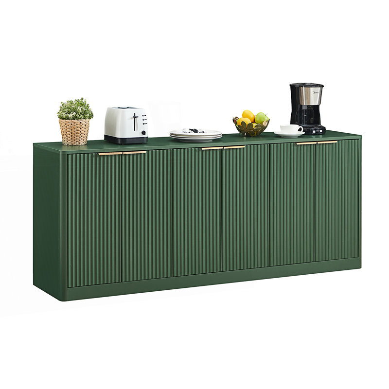 Buffet moderne ondulé avec design incurvé et beaucoup de rangement, Vert