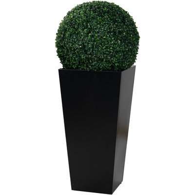 Pot de fleurs conique haut en métal noir avec 1 boule de topiaire artificielle ronde de 48 cm (19 po)