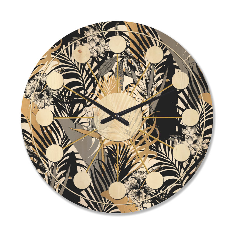 Horloge murale en bois doré Golden Foliage II, Grand