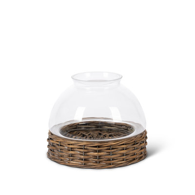 Glass Dome with Rattan Base, 14"