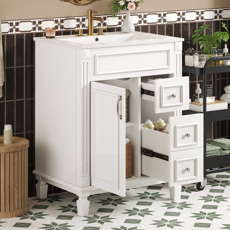 Meuble-lavabo 24 po avec lavabo en céramique, Blanc