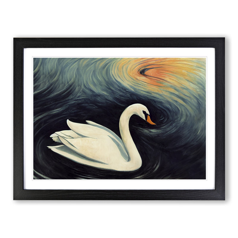 Showstopping Swan - Single Picture Frame Print, Black Framed, 46cm H x 64cm W x 2cm D