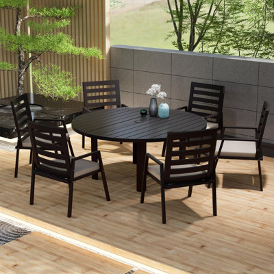 7-Piece Patio Dining Set With 60" Round Aluminum Dining Table And 6 Dining Armchair