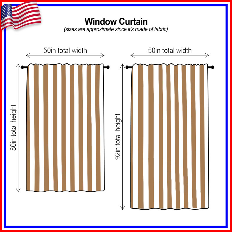 Brown Vertical Stripes Window Curtains, Stripes Sheer & Blockout Curtains - 1 Panel, 50 po x 80 po - 1 panneau, Blocage