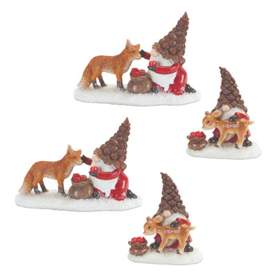Pinecone Santa Gnome with Woodland Animals (Set of 4)
