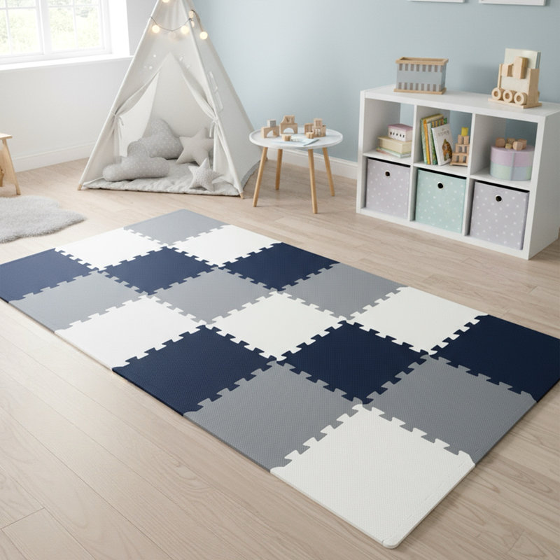 Tapis de jeu en mousse à emboîtement, Bleu / blanc / gris