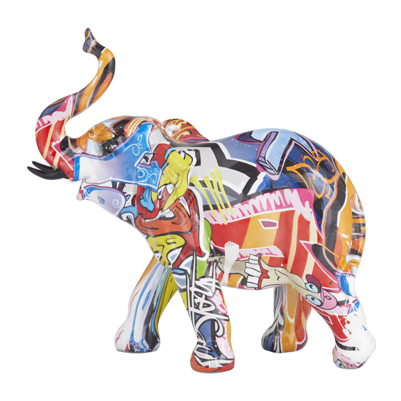 Sculpture éléphant Polystone Graffiti, H 8 po x l 9 po x P 13 po