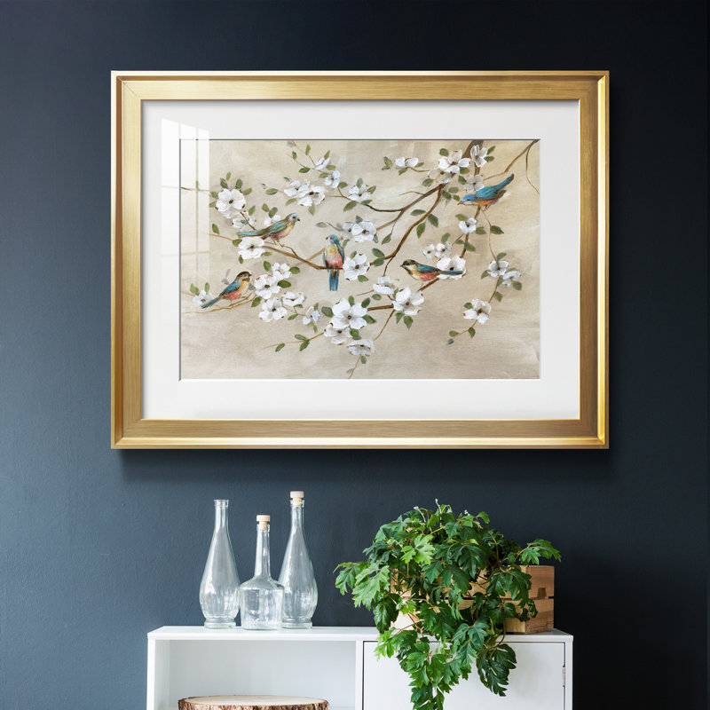 Oiseaux d'une plume - peinture encadrée, Cadre doré, H 22,5 po x l 30,5 po x P 1,5 po