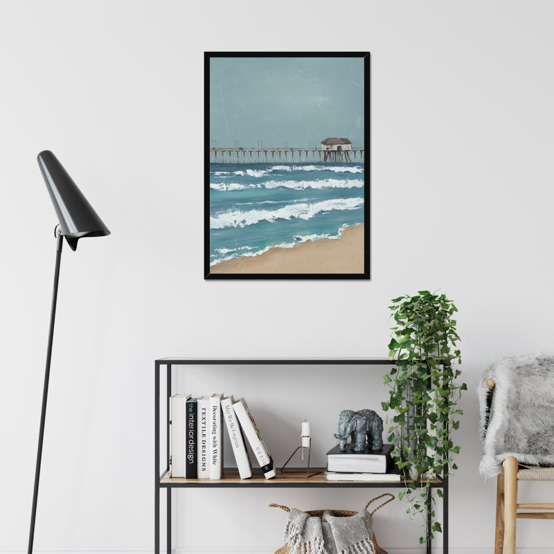 Fishing Pier Diptych II - Painting, 50cm H x 34cm W, Black Framed Paper Print