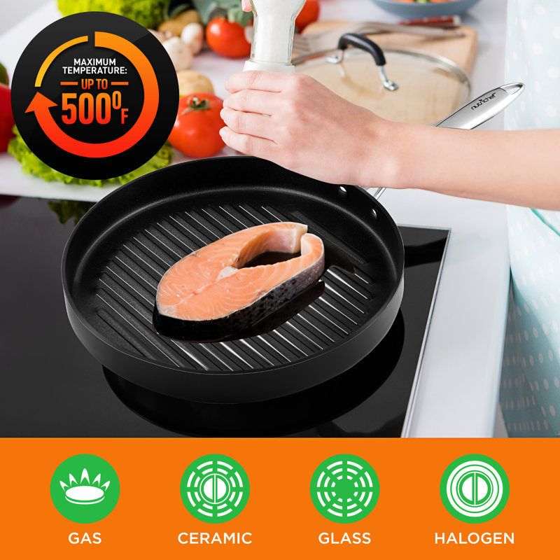 NutriChef Hard-Anodized Nonstick Grill Pan with Riveted Handle