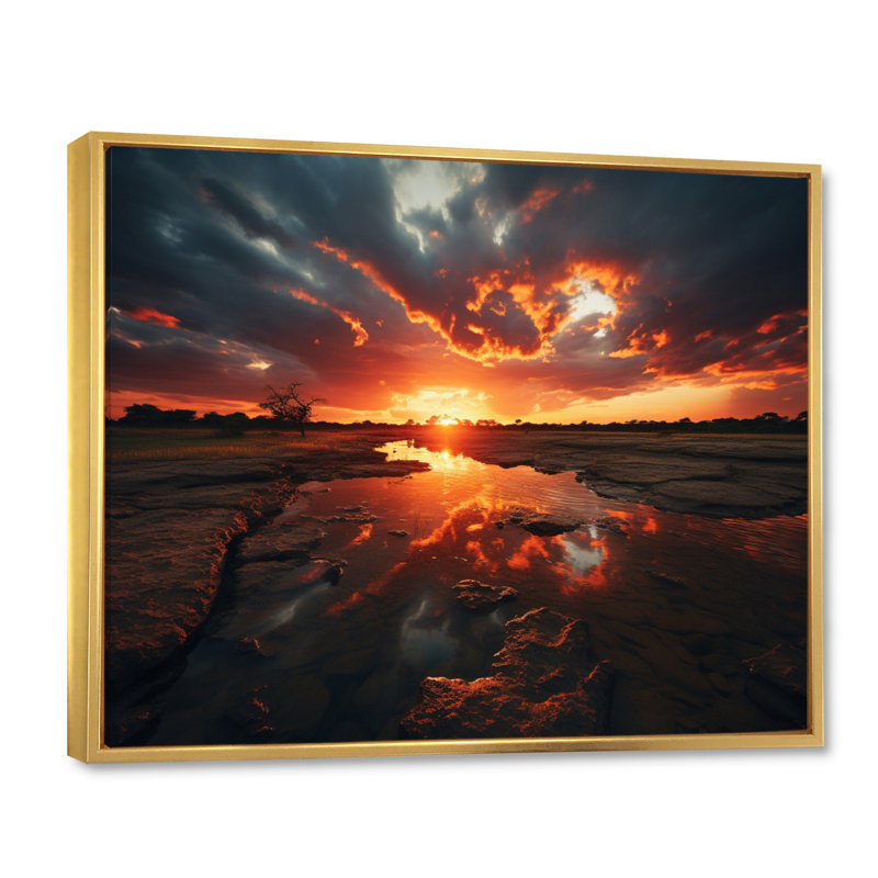 «Sunset Tangerine Dreams - Sunset», reproduction d'art, H 30 po x l 40 po x P 1,5 po, Cadre flottant doré