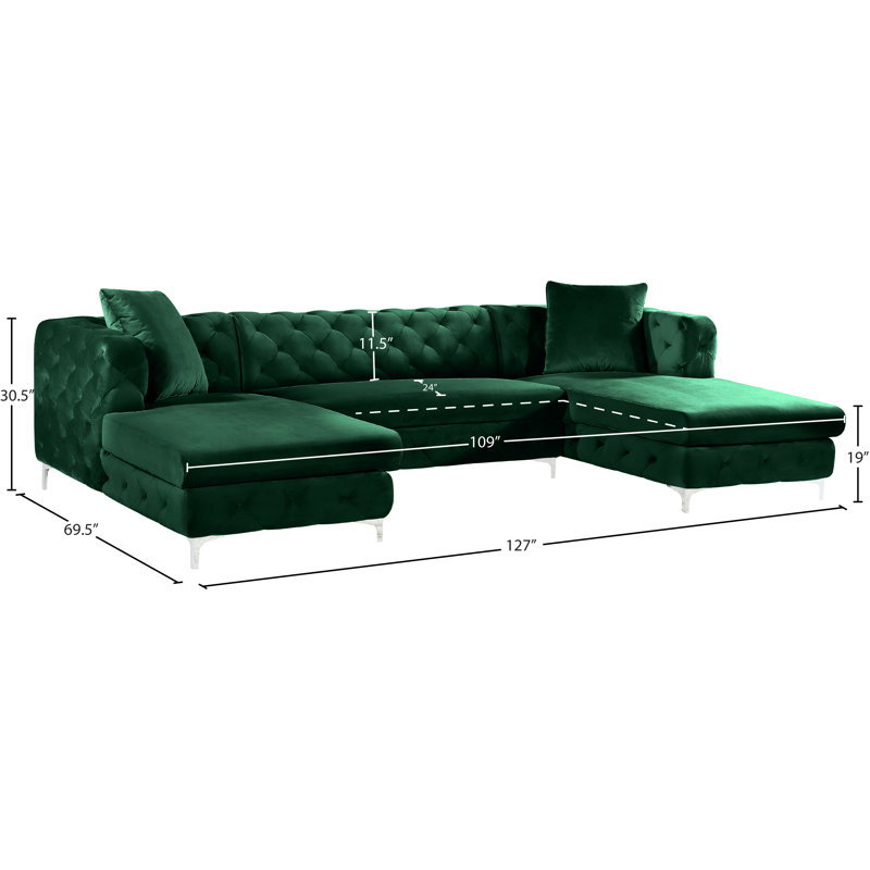 Miranda Velvet U-Shaped Sectional Symmetrical, Green Velvet