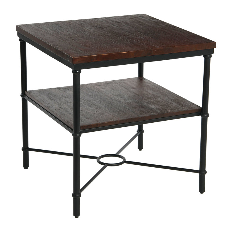 Saratoga Rustic Solid Wood and Metal End Table with Storage Shelf, Dark Chestnut