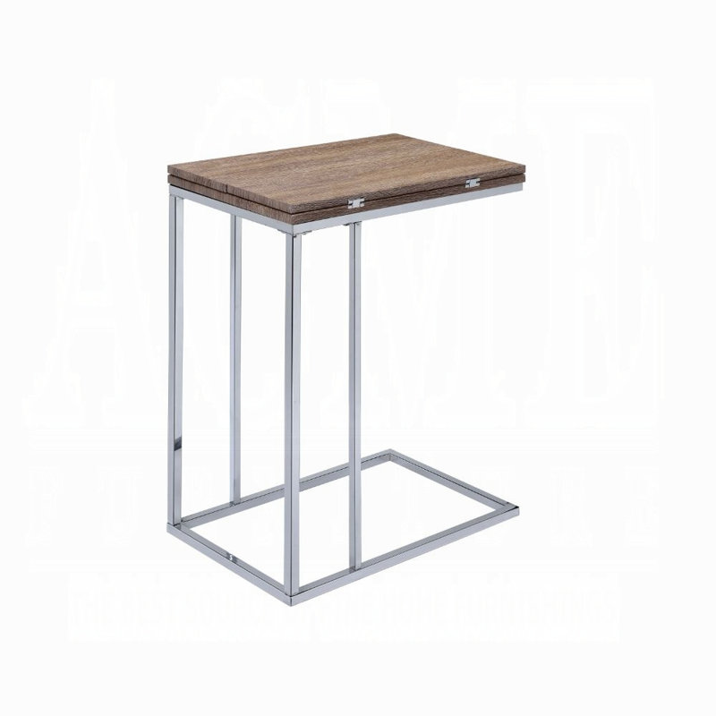 ACME Danson Accent Table, Weathered Oak & Chrome