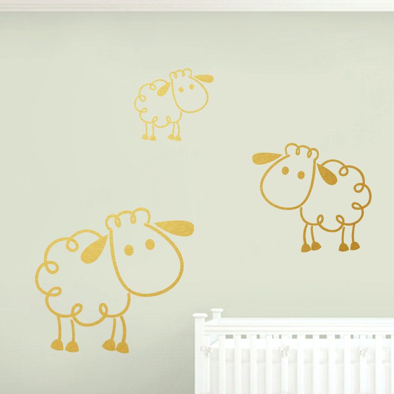 Ensemble de 3 décalcomanies murales pour moutons, Or