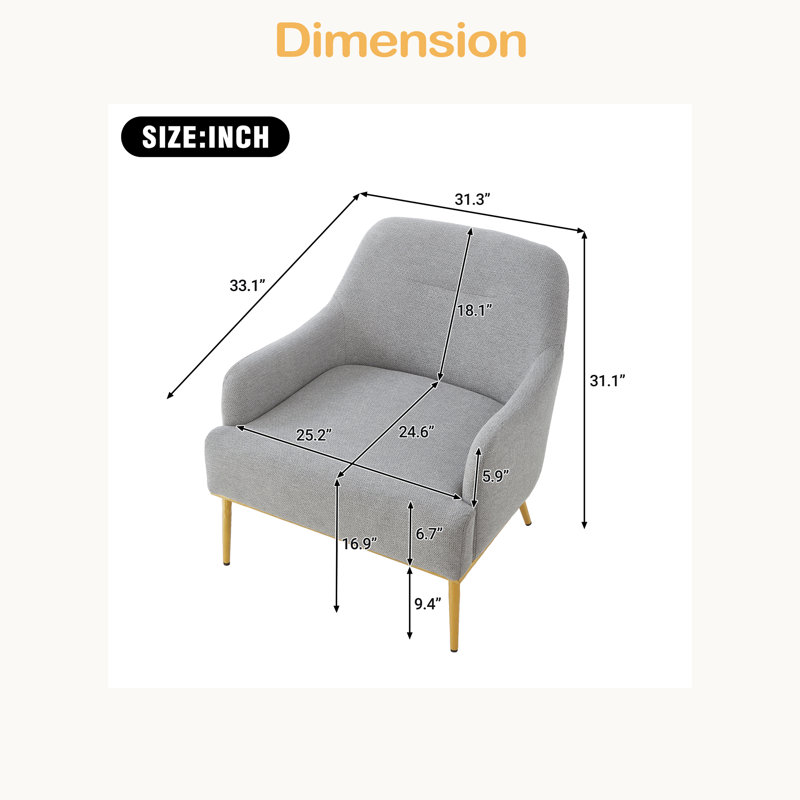 Chaise d'appoint moderne avec dossier incurvé et pieds en métal pour le salon, Gris