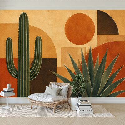 Papier peint adhésif à motifs géométriques Agave formes de terre, papier contact adhésif amovible pour salon, chambre à coucher H 100 po x l 144 po