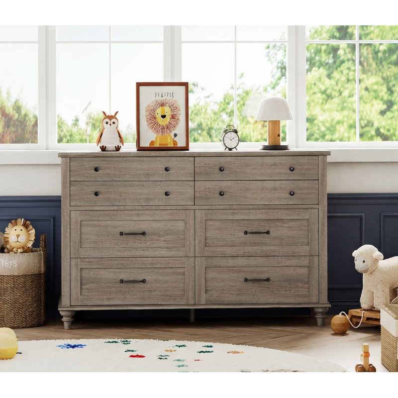 Commode pour enfants avec 8 tiroirs, commode pour chambre d'enfant, vestibule, Grey