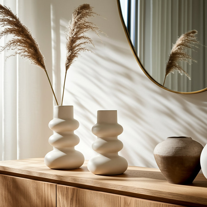 Decorative Vase, Off White, 9" H x 10" W x 6"D