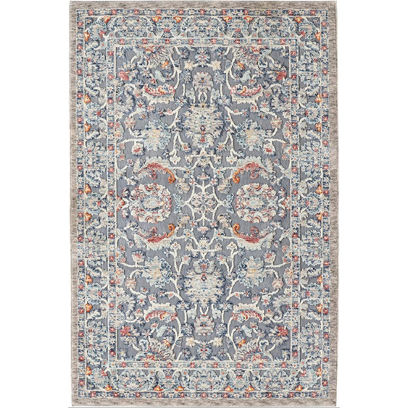 Tapis gris / bleu clair oriental en coton tissé à la machine 3 pi 4 po x 5 pi