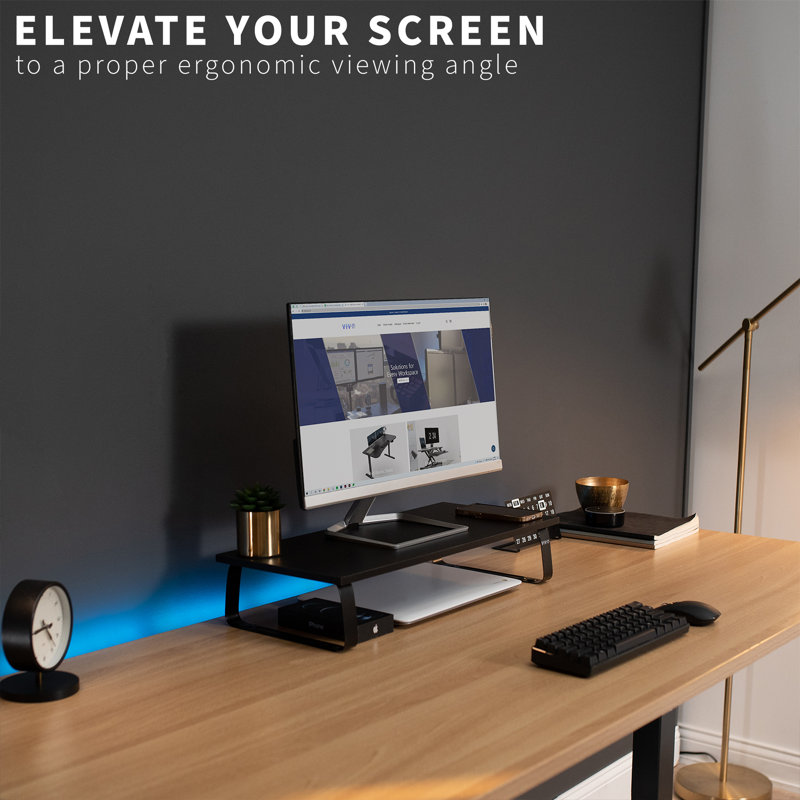 VIVO Black Wood and Steel Ergonomic Desktop Monitor Riser