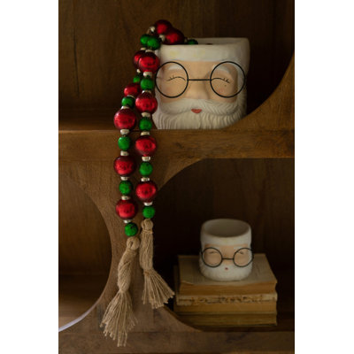  Red and Green Christmas Ball Garland with Jute Tassels 84" L