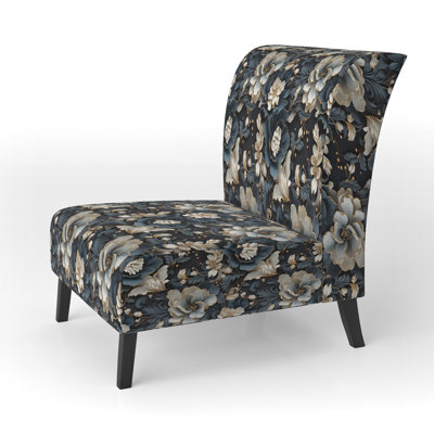 Élégant fauteuil de chambre rembourré blanc et gris Floral I