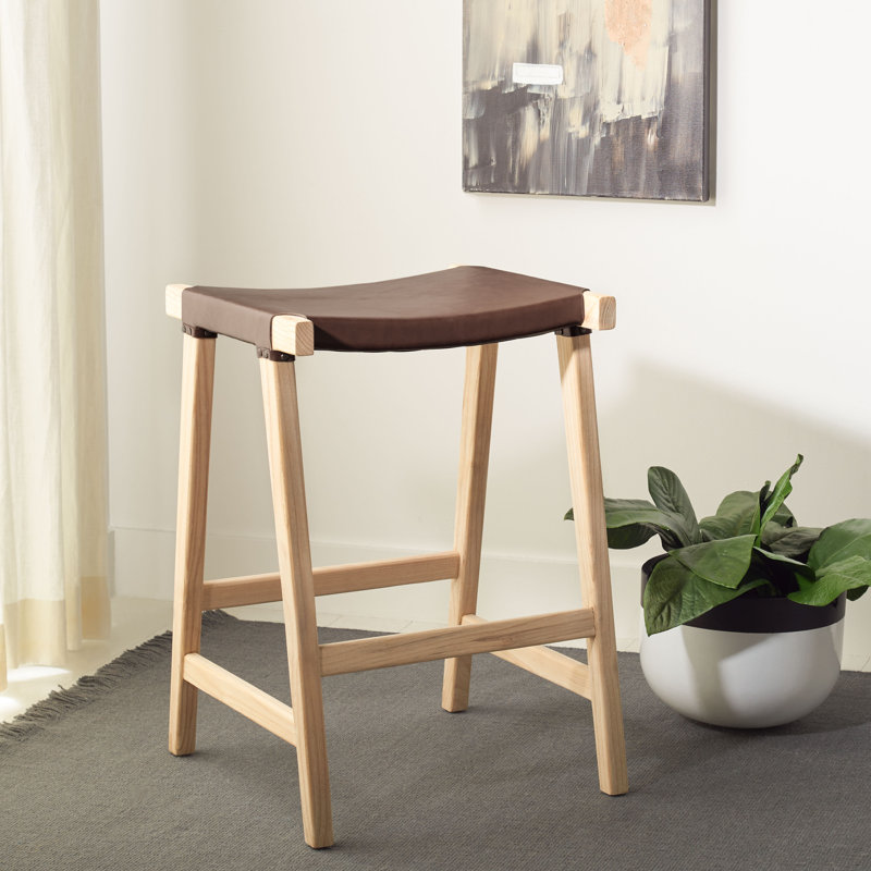 Tabouret de bar et de comptoir en cuir véritable Kellan, Cuir véritable cognac