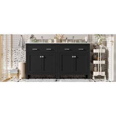 " Modern Black Double Sink Bathroom Vanity Set With Storage Solutions