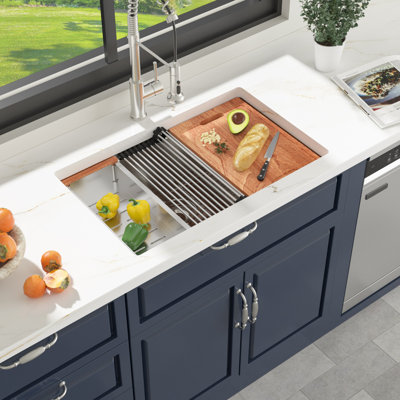 32" L Undermount Kitchen Sink Workstation 16 Guage Single Bowl Stainless Steel Sink with Accessories