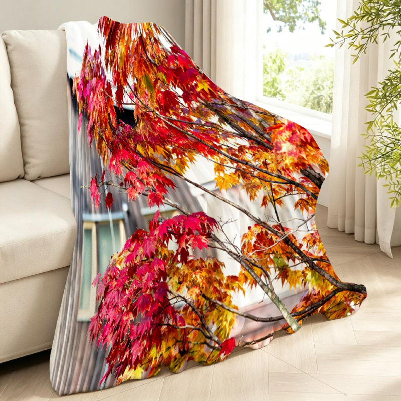 Jeté en flanelle transparente molletonnée, imprimé érable simple face, Throw 40" x 50"
