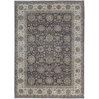Tapis brun et beige de haute qualité noué à la main