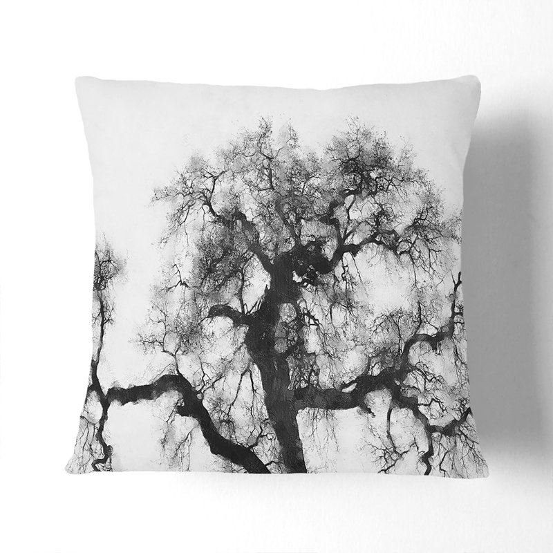 Old Oak Tree Cushion with Filling, 40cm H x 40cm W x 15cm D, Black