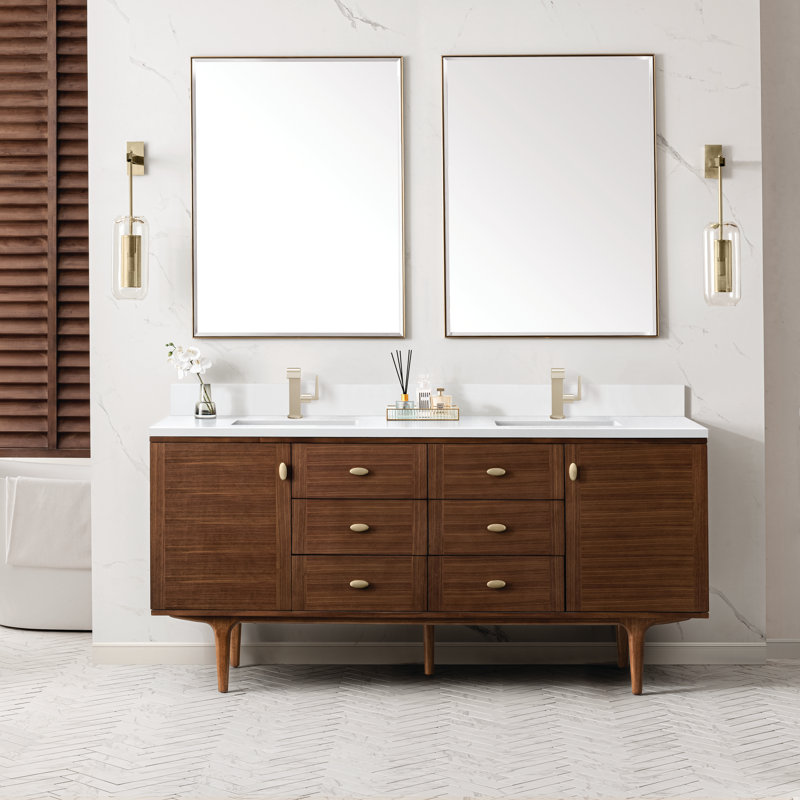 Amberly 60" Double Bathroom Vanity Set, White Zeus, 8" Widespread, 72"