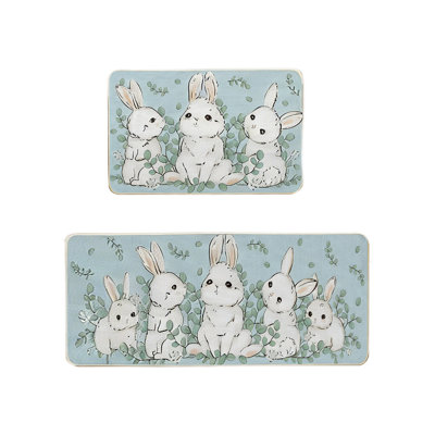  Easter Kitchen Floor Mat Set 2 Pieces Home Decor Low-profile Easter Holiday Party Mats Non-slide Kitchen Floor Mats Soft and Comfortable Washable