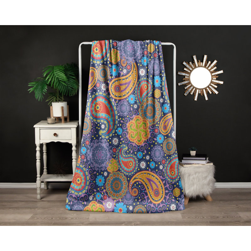 Jeté , L 50 po x L 60 po, Orange / mauve / bleu, Motif cachemire