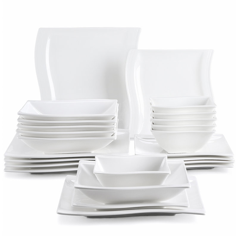 16-Piece Ivory White Porcelain China Dinnerware Set, Service For 4