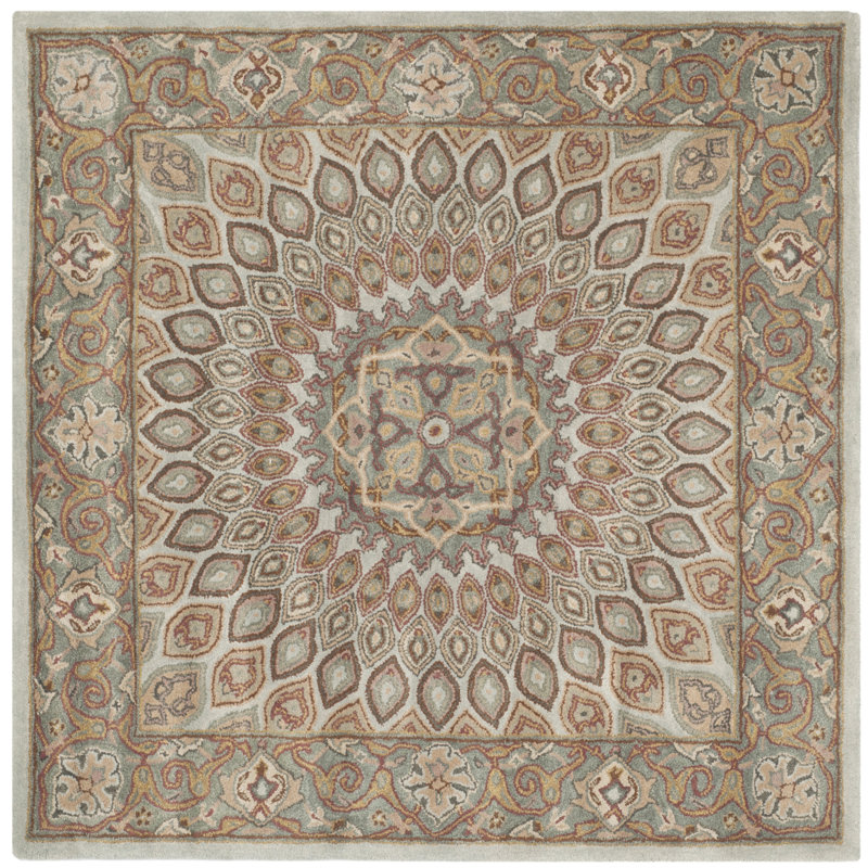 Gideon Hand Tufted Wool/Cotton/Latex Oriental Rug in Gray/Blue, Square 10'