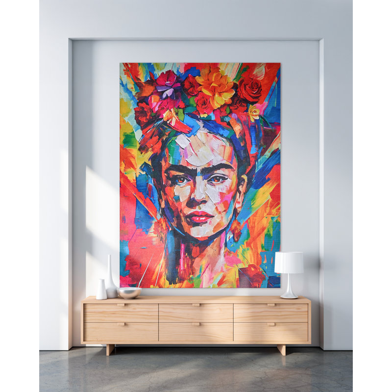 Frida Kahlo X Exquisite Rugs Handmade Polyester In Red/Multi Area Rug, Rectangle 5' x 7'