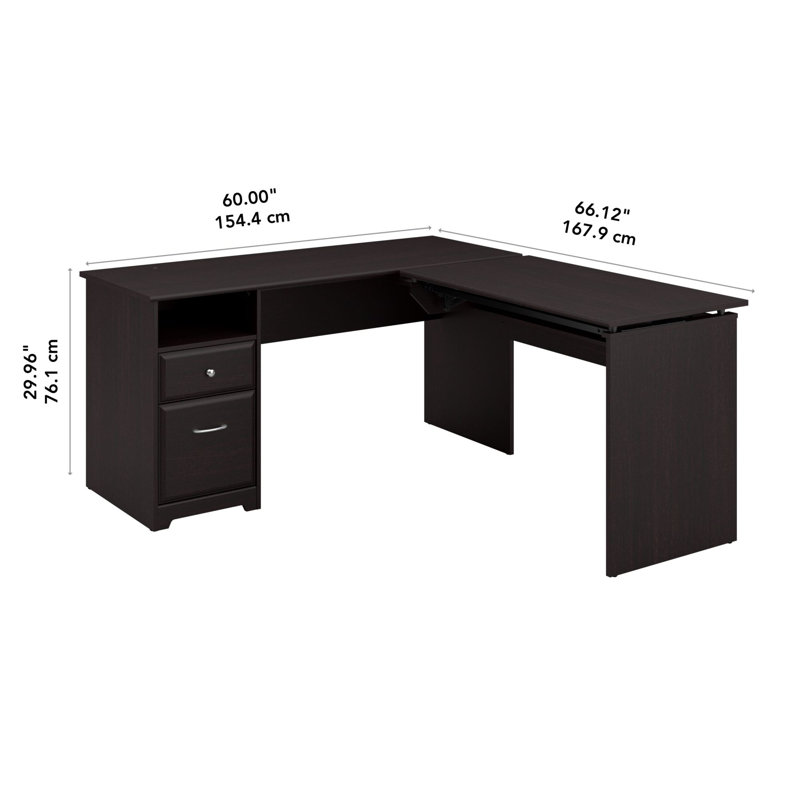Bureau de direction en L Katia, Chêne espresso, H 30 po x l 60 po x P 69,17 po