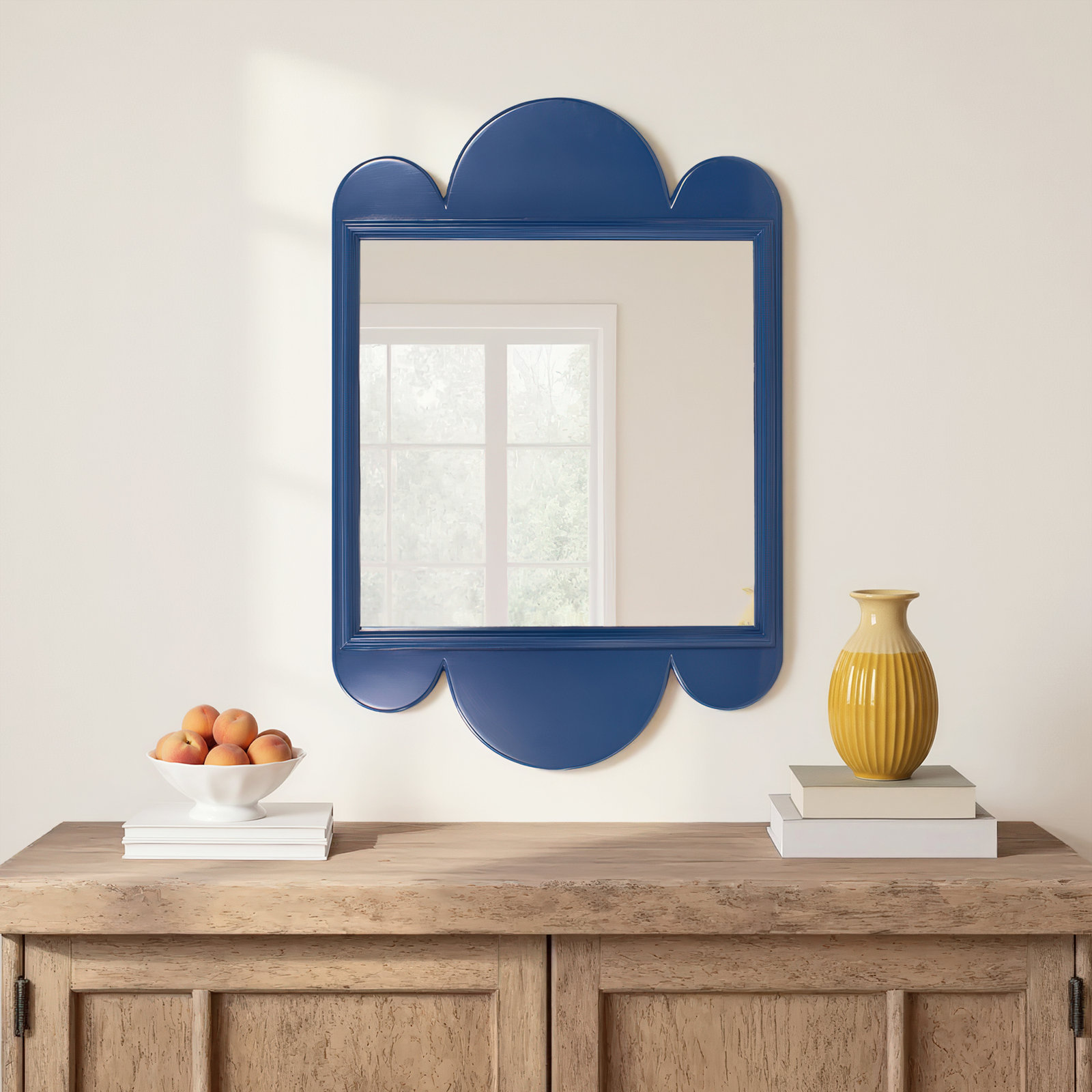 Scalloped Colony Blue Lacquered Mirror, Colony Blue