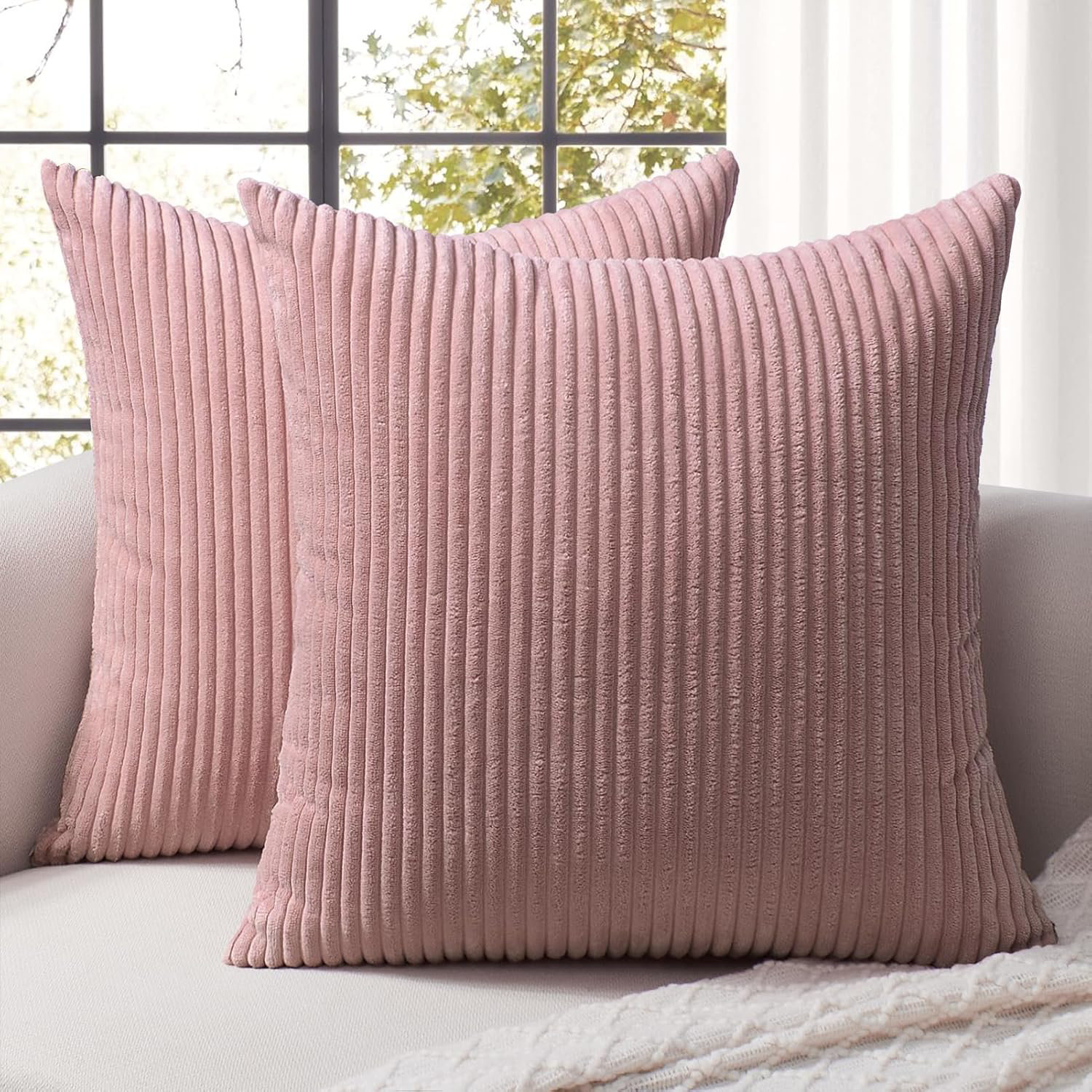BEFIHO Corduroy Decorative Pillow Covers 18 X 18, Set Of Soft