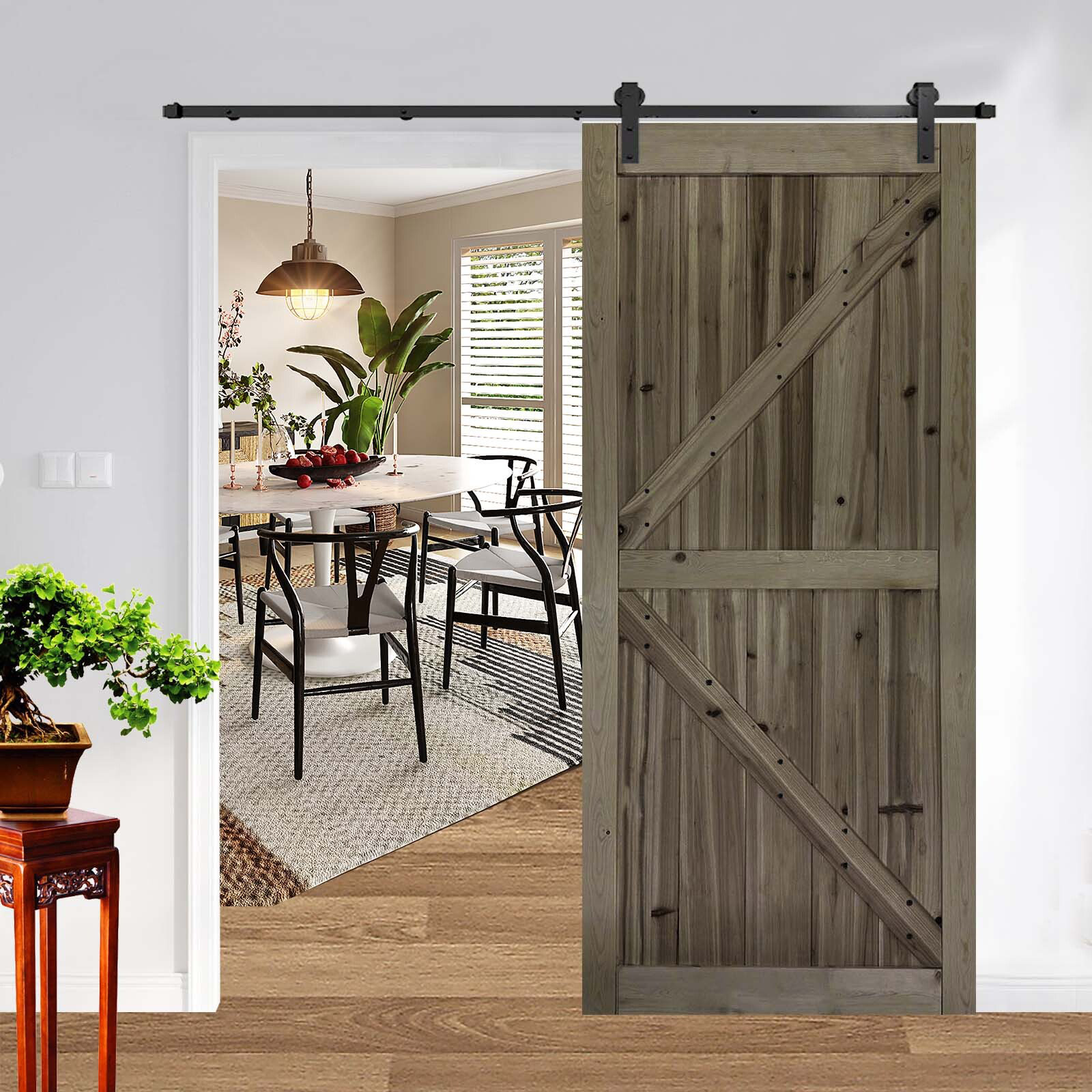 Tesorish 84'' Solid Wood Barn Doors Unfinished with Installation ...