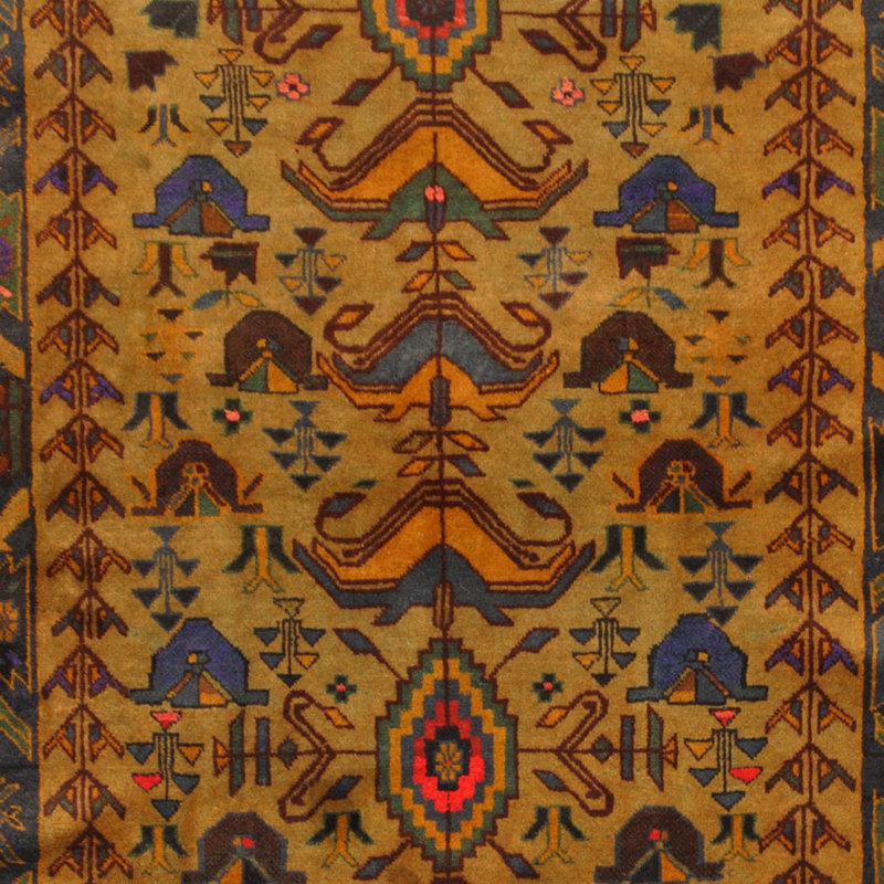 Tapis brun clair / bleu marine en laine noué à la main Perrone
